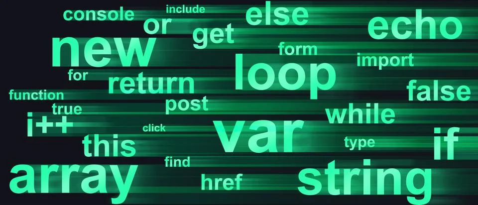 Retro abstract theme with glowing programming phrases Stock Illustration