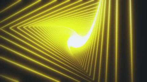 Retro Abstract triangle yellow glowing VJ tunnel video for edm music animation Stock Footage 153144117