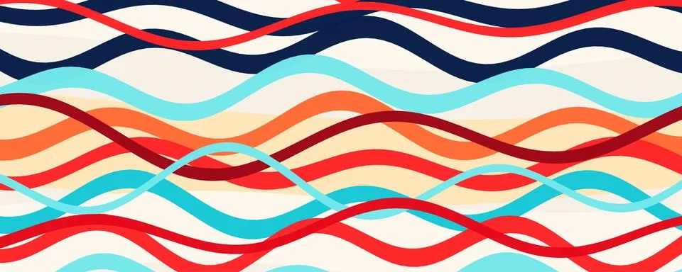 Retro Abstract Wavy Line Background With Bold Colorful Flowing Curves And Stock Illustration