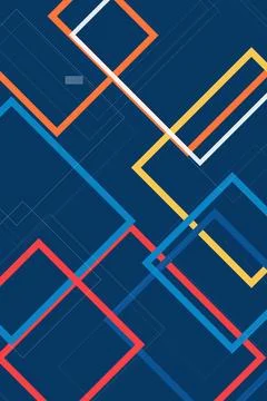 Retro abstract zigzag and rectangular frame lines in blue, orange, red, and.. Stock Illustration