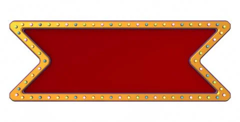 Retro advertising sign gold border with colorful light on white background Stock Illustration