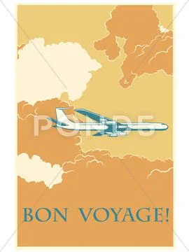 Retro airplane Bon voyage Stock Illustration