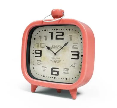 Retro alarm clock isolated on white background 3D rendering Illustration