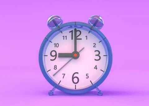 Retro alarm clock on table on pink background. 3D illustator Stock Illustration
