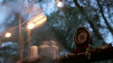Retro alarm clock with vintage effect at night on the street Stock Footage 59861544