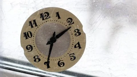 Retro alarm clock on the window Stock Photos