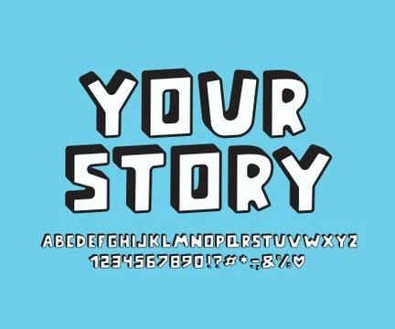 Retro Alphabet 3D design. Vector Letters, numbers and punctuation marks Stock Illustration