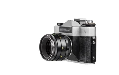 Retro analog camera on white isolated background Stock Photos