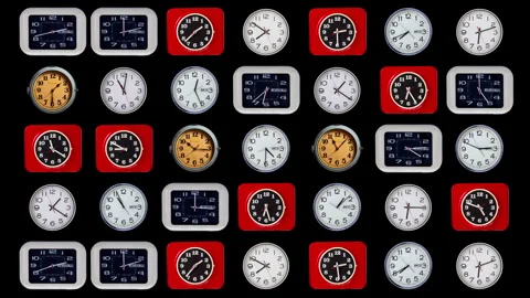 Retro analogue clocks in stop motion Stock Footage 283904196