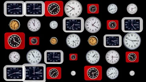 Retro analogue clocks in stop motion Stock Footage 283904309