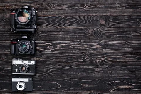 Retro and DSLR camera. Foto stock