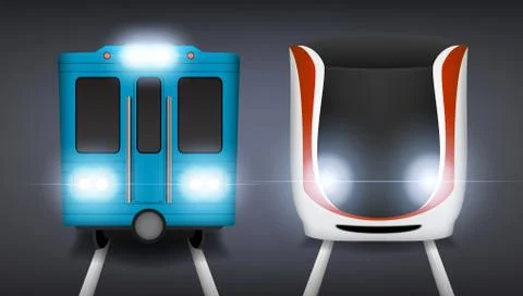 Retro And Modern Electric Train Wagon Or Subway Illustrazione stock