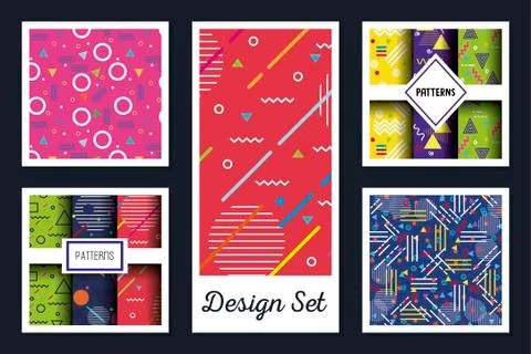 Retro and pattern backgrounds frames set vector design Illustrazione stock