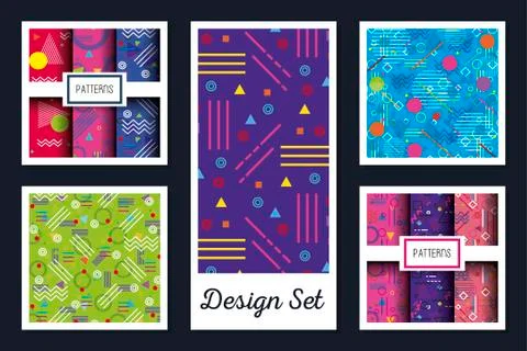 Retro and pattern backgrounds frames set vector design Illustrazione stock
