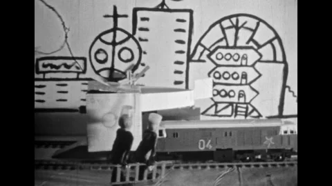 Retro animated child figure talk, walk. Funny black white animation. Stop-motion Stock Footage 276429123