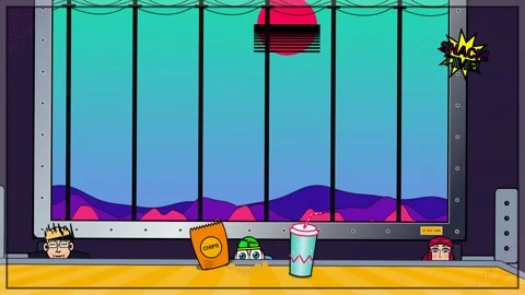 Retro Animated Train Window View With Passing Colorful Landscape And Snacks Stock Footage 341304174