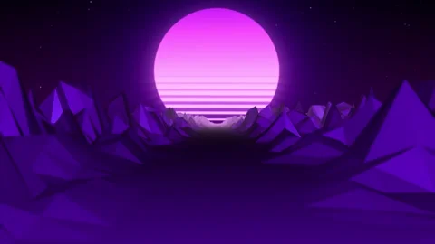 Retro animation with moving through a purple landscape in the synthwave style Stock Footage 257807306