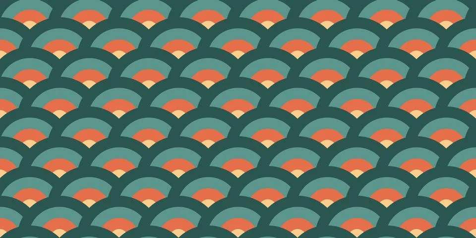 Retro arc ornament seamless pattern. Oriental concentric semi circles background Stock Illustration