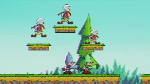 Retro Arcade 2D Game Interface with Two Military Men Winning Boss Stock Footage 274269333