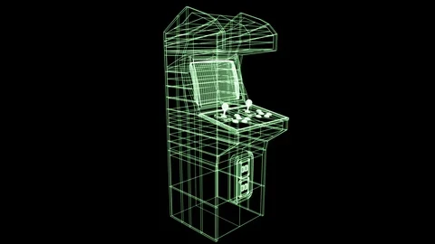 Retro Arcade Cabinet 3D Wireframe on Black BG 스톡 동영상 115840200