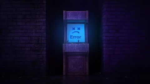Retro Arcade with Error Screen in Dark Alley 3D Render Seamless Loop Animation Stock Footage 336562128
