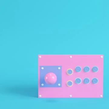 Retro arcade game controller on bright blue background in pastel colors Stock Illustration