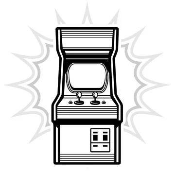 Retro arcade game machine, 1980s gaming machine, front view, vector Stock Illustration