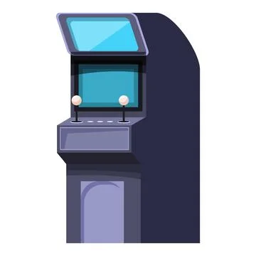 Retro arcade game machine displaying playing screen with joysticks Illustrazione stock