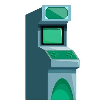 Retro arcade game machine displaying green screen and controls Illustrazione stock