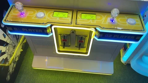 Retro arcade game machine insert coin for 2 players Stock Footage 320248439
