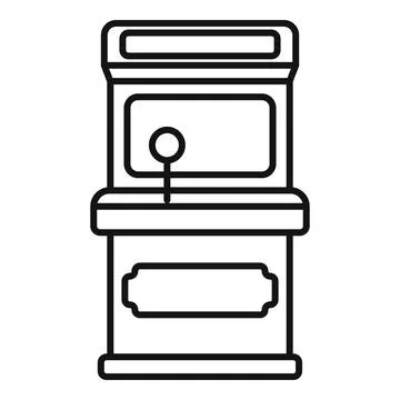 Retro arcade game machine with joystick and screen line art icon Illustrazione stock
