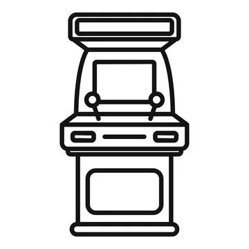 Retro arcade game machine with joysticks line art icon Stock Illustration