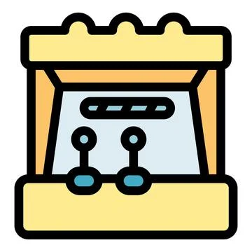 Retro arcade game machine with joysticks and screen displaying playing progre Stock Illustration