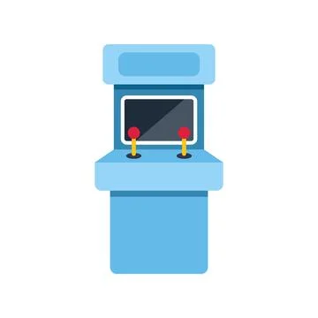 Retro arcade game machine with two joysticks and screen displaying playing .. 스톡 일러스트