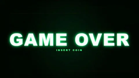 Retro Arcade Game Over Screen with Glitch Effects and Neon Green Text on Black Stock Footage 345756025