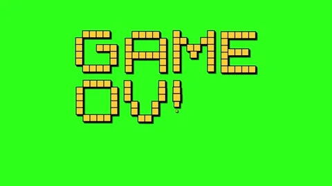Retro Arcade Game Over Text Shot and Destroyed by Pixel Spaceship Stock Footage 340307313