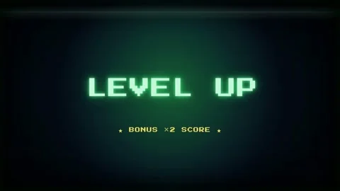 Retro Arcade Game Screen Interface with Pixel Art Text and Glitch Effects on Stock Footage 345763613