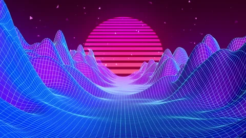 Retro Arcade Landscape Moving Towards Sun Background Stock Footage 314098336