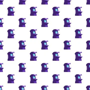 Retro arcade machine gaming pattern with purple cabinet Stock Illustration