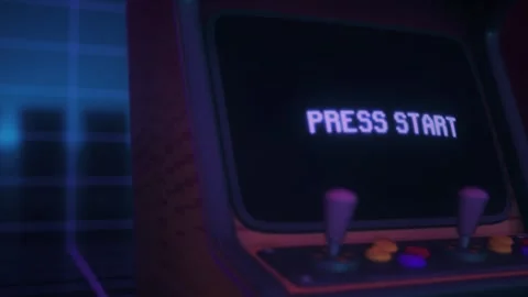 Retro Arcade Machine Screen With Glowing Press Start Message Stock Footage 343648911