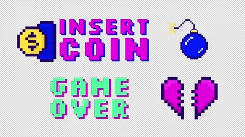 Retro arcade pixel art gaming reaction 2D animation set Stock Footage 337887324