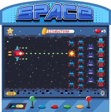 Retro arcade pixel space game interface Stock Illustration