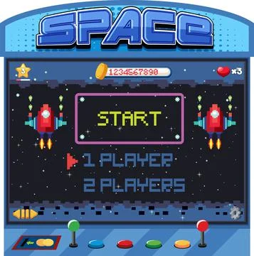 Retro arcade pixel space game interface Stock Illustration