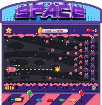 Retro arcade pixel space game interface Illustrazione stock