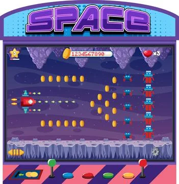 Retro arcade pixel space game interface Stock Illustration