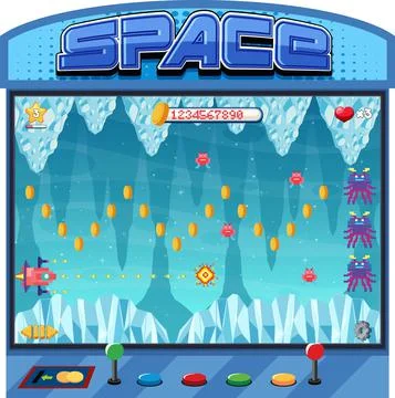 Retro arcade pixel space game interface Stock Illustration