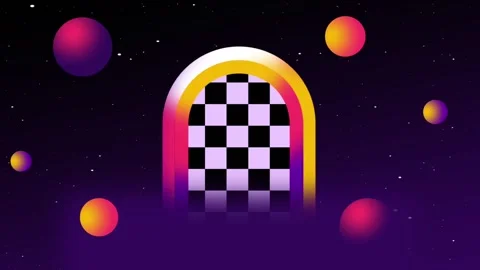 Retro arch frames a checkered pattern in outer space. Retro background animation Stock Footage 293933882