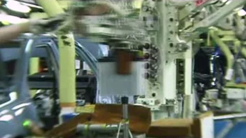 Retro archival from the end of 1990, Toyota Tsutsumi factory, Japan Stock Footage