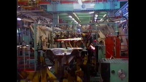 Retro archival of Fiat's car assemling factory, Melfi in the begining of 90's Stock Footage