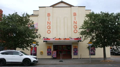 A retro art deco bingo hall building exterior Stock Footage 247946010